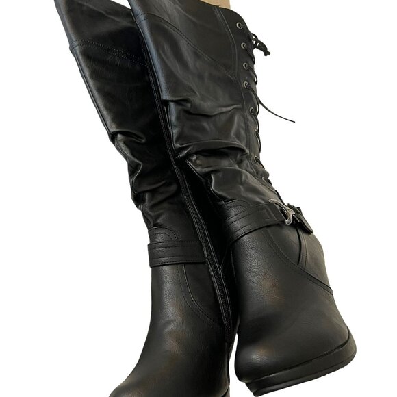 Top Moda Women's Black Lace-Up Heeled Boots Size 9 - Picture 4 of 6